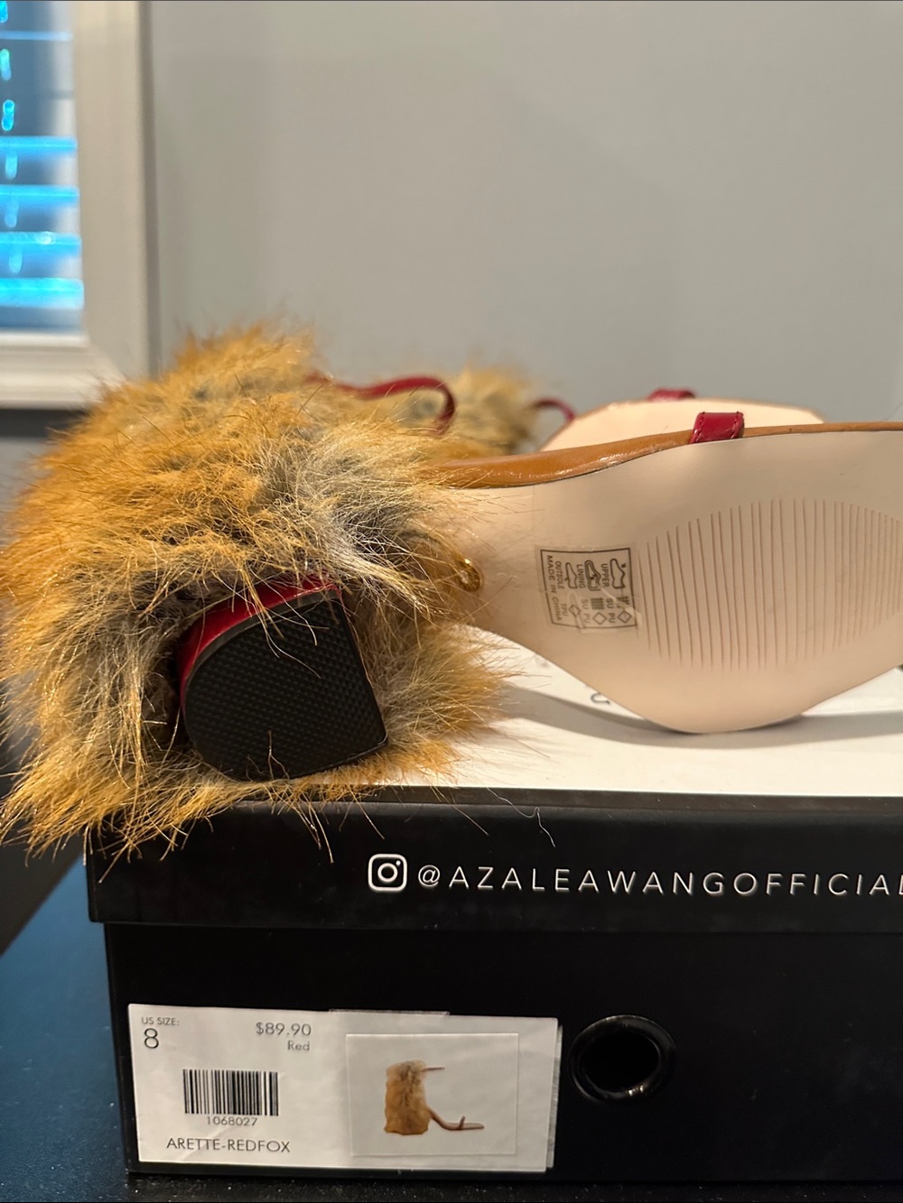 Azalea Wang Red Strap Faux Fur-Trim High Heel Sandals - Picture 4 of 4
